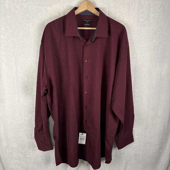 Shaquille O’neal XLG Mens Burgundy Long Sleeve Button Up Shirt Sz 18.5 35/36 NWT - Picture 1 of 6
